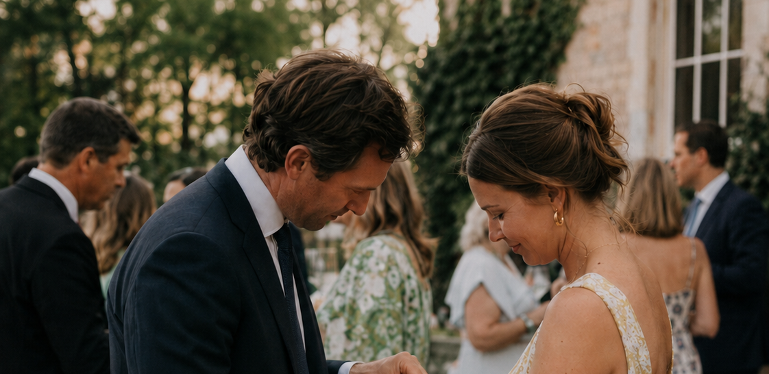 Koppel tijdens een stijlvolle trouwreceptie met Studio Styllo belevingselementen